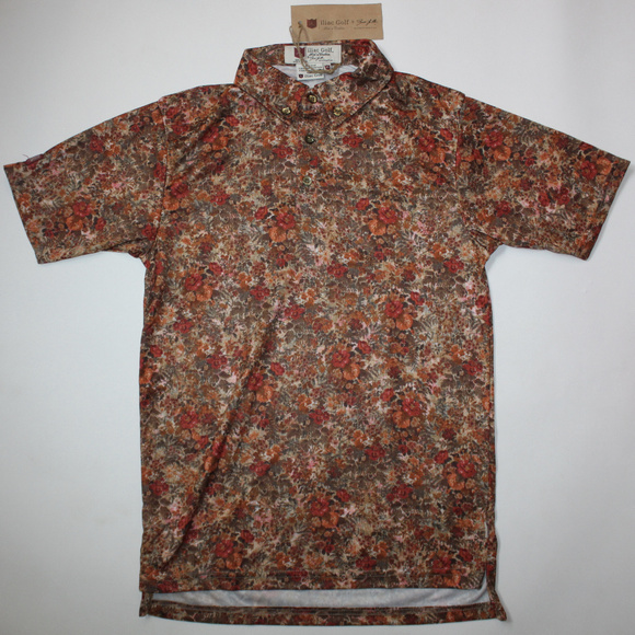 iliac Golf Men's XS Polo Brown Orange Floral New - Picture 1 of 6